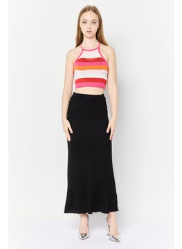 As You Women Halter Neck Sleeveless Stripe Pattern Crop Top, Multicolor  - Image 2