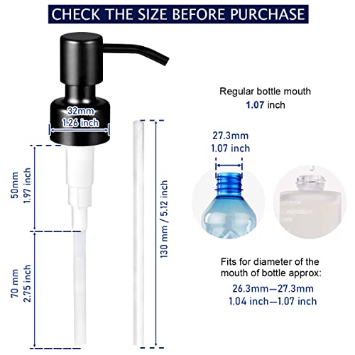 Komashr 4PC Soap Dispenser Lids - 304 Stainless Steel Replacement Pump with Waterproof Label Stickers 8 Pack Tubes Fit 28/400 Thread Neck Bottles，for Dish Soap, Lotions, Conditioner,Shampoo (Black) - Image 2
