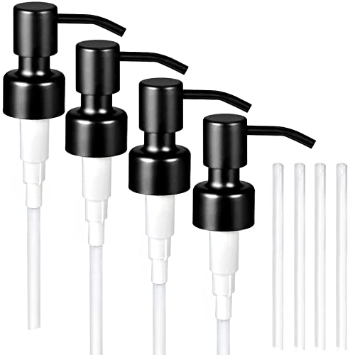 Komashr 4PC Soap Dispenser Lids - 304 Stainless Steel Replacement Pump with Waterproof Label Stickers 8 Pack Tubes Fit 28/400 Thread Neck Bottles，for Dish Soap, Lotions, Conditioner,Shampoo (Black) - Image 1