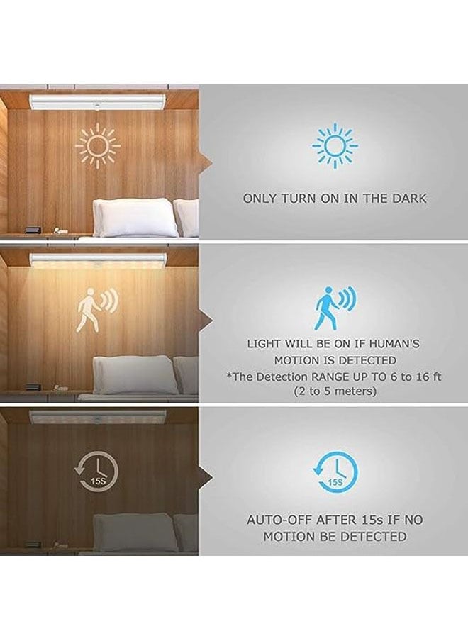 Arabest Motion Sensor Light Bar Night Light for Room, Stick-on Anywhere Wireless Battery Operated 10 LEDs Closet Lights Wardrobe Lighting LED Light(Warm White, 3 Pack)  - Image 2