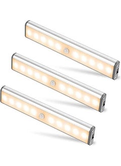 Arabest Motion Sensor Light Bar Night Light for Room, Stick-on Anywhere Wireless Battery Operated 10 LEDs Closet Lights Wardrobe Lighting LED Light(Warm White, 3 Pack)  - Image 1