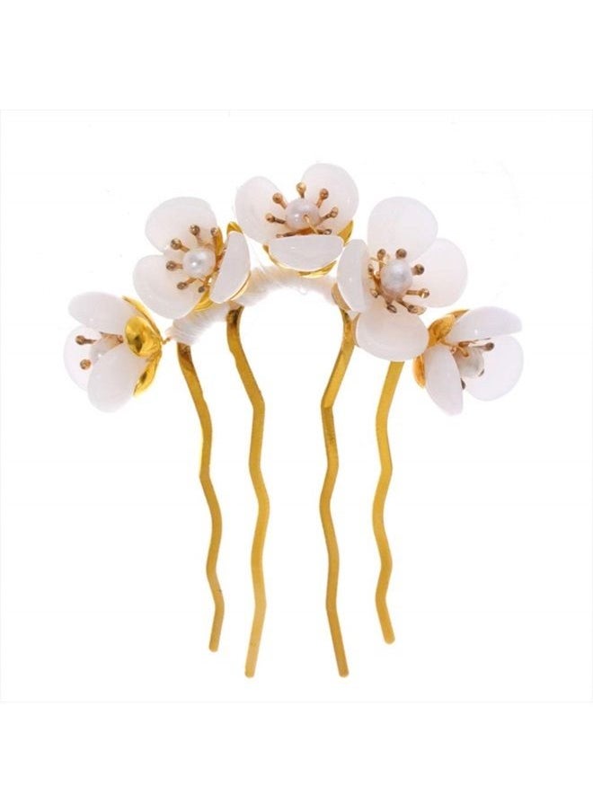 Beaupretty Vintage Hair Sticks Jade Flower Hair Chopsticks Chinese Hair Pins Antique Decorative Hair Forks Hair Accessory For Women (White)  - Image 1