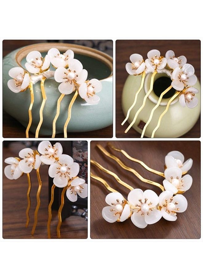 Beaupretty Vintage Hair Sticks Jade Flower Hair Chopsticks Chinese Hair Pins Antique Decorative Hair Forks Hair Accessory For Women (White)  - Image 2