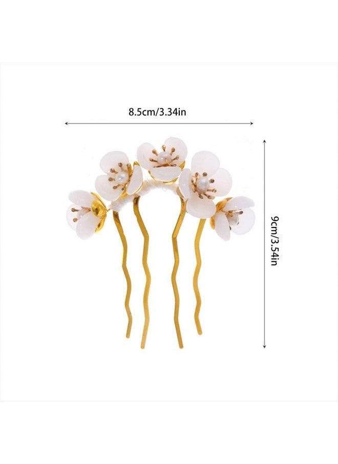 Beaupretty Vintage Hair Sticks Jade Flower Hair Chopsticks Chinese Hair Pins Antique Decorative Hair Forks Hair Accessory For Women (White)  - Image 4