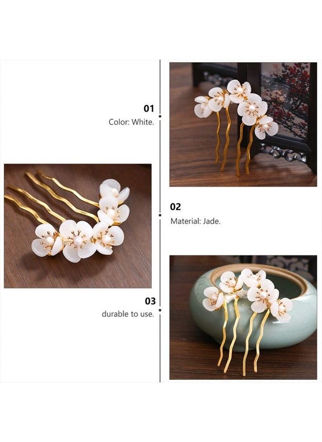 Beaupretty Vintage Hair Sticks Jade Flower Hair Chopsticks Chinese Hair Pins Antique Decorative Hair Forks Hair Accessory For Women (White)  - Image 5