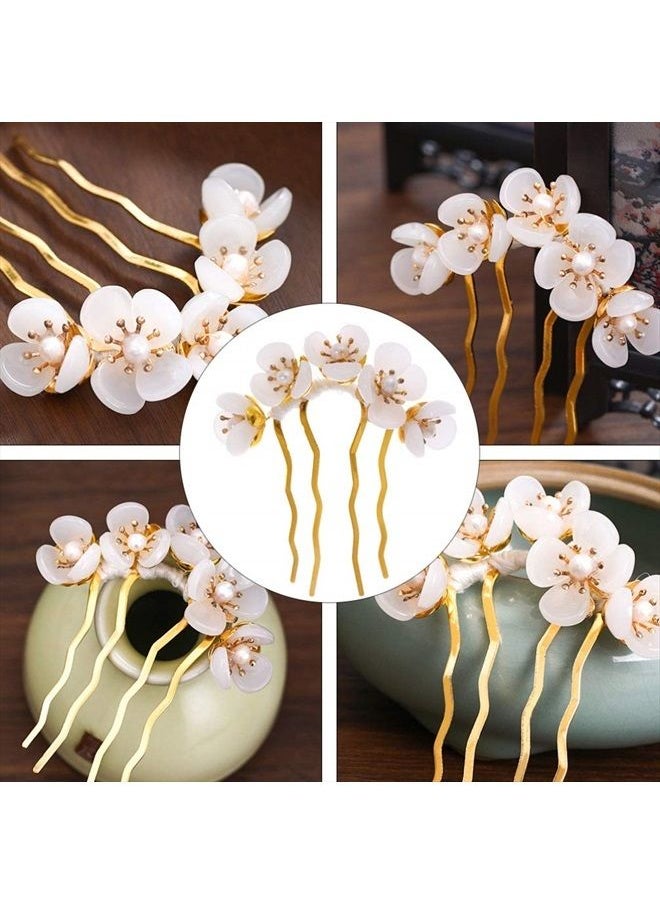 Beaupretty Vintage Hair Sticks Jade Flower Hair Chopsticks Chinese Hair Pins Antique Decorative Hair Forks Hair Accessory For Women (White)  - Image 3