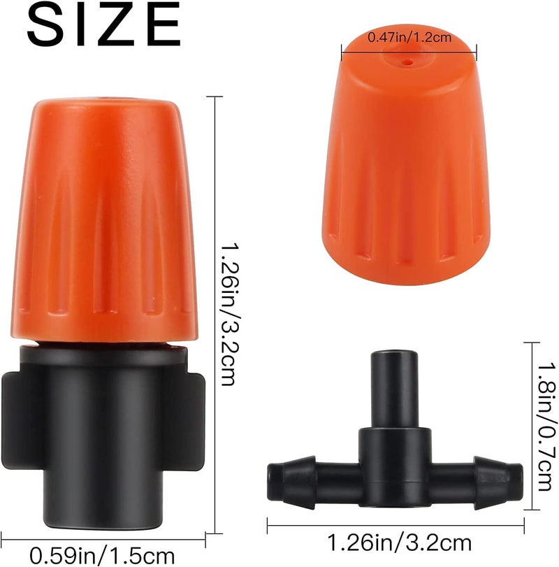 Appster Drip Irrigation Misting Nozzles With Tee Adjustable Garden Dripper Fogger Spray Emitters Sprinkler Atomizing Micro Mist Head Atomizer For Greenhouse Watering System Sprayers - 25Pcs - Plastic - Image 3