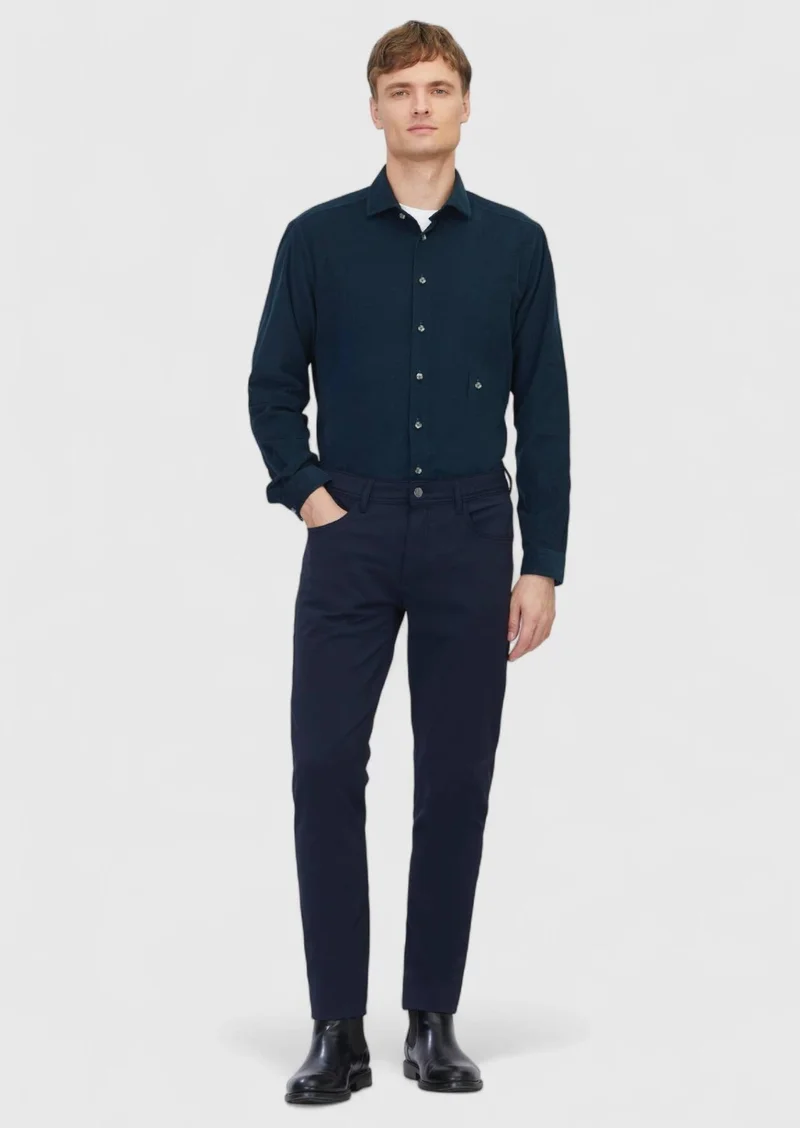 RAMSEY Petrol Blue Plain Long Weaving Casual 100% Cotton Shirt