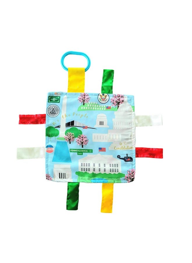 The Learning Lovey Baby Jack & Co 8x8” Learning Lovey Washington DC Tag Toys for Babies - Baby Crinkle Toys - Soft & Safe - Learn USA Cities and Shapes - Ideal Baby Toy & Gift BPA Free w/Stroller Clip  - Image 1