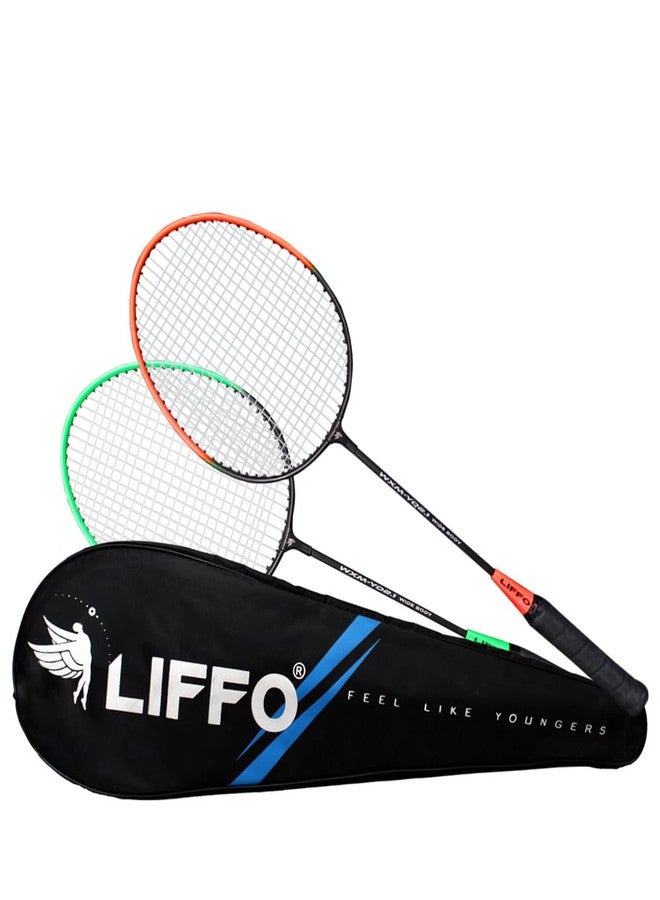 Liffo مضرب تنس الريشة من الألومنيوم الخفيف من ليفو® مع غطاء كامل (أخضر/برتقالي) - مجموعة من 2 (WXM-YD 2.1) - Image 1