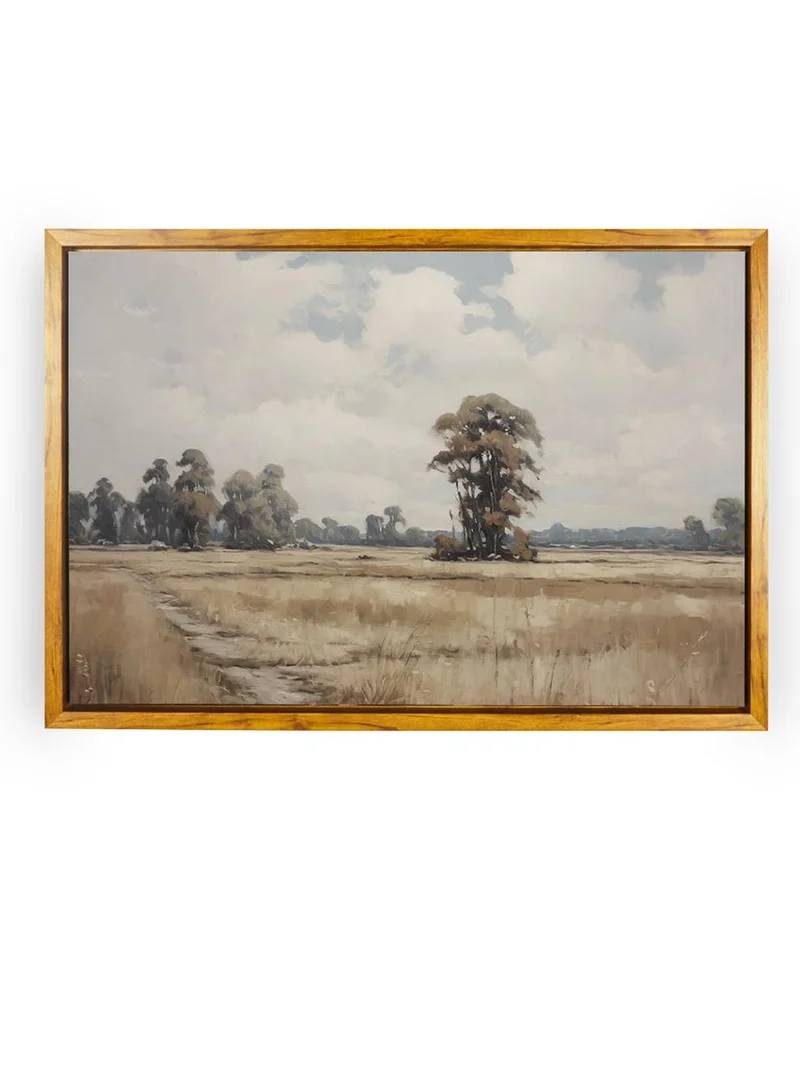 LOWHA Canvas Wall Art Stretched Over Wooden Frame with Wooden Color Floating Frame and Vintage Style Trees Painting