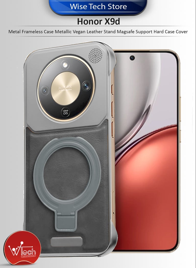 Wtech Honor X9d 5G 2025 Metal Frameless Case Metallic Vegan Leather Stand Magsafe Support Hard Case Cover (MCMPMN) - Grey - Image 1