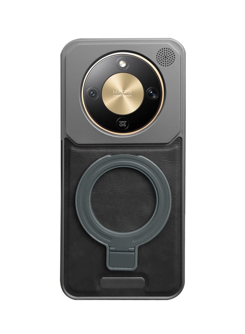 Wtech Honor X9d 5G 2025 Metal Frameless Case Metallic Vegan Leather Stand Magsafe Support Hard Case Cover (MCMPMN) - Grey - Image 2