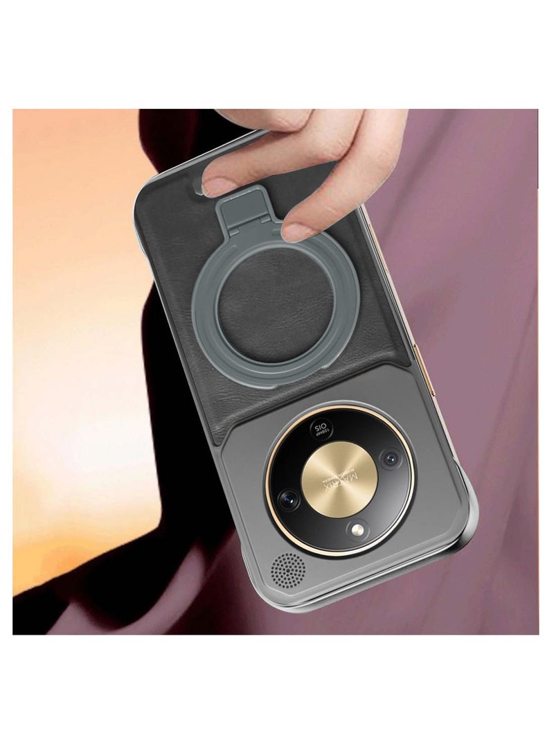 Wtech Honor X9d 5G 2025 Metal Frameless Case Metallic Vegan Leather Stand Magsafe Support Hard Case Cover (MCMPMN) - Grey - Image 3