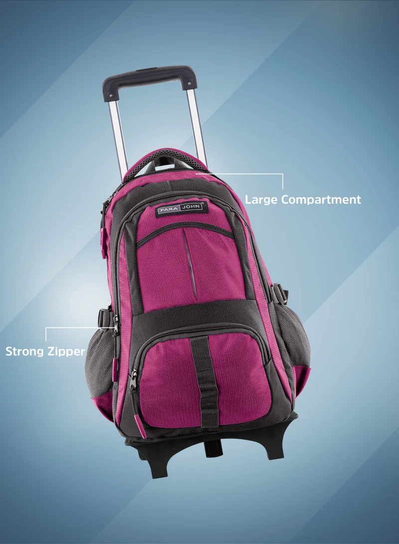 PARAJOHN Unisex Rolling Trolley Backpack with Adjustable Strap for School, College, Office, Business and Travel - 16 Inches Pink