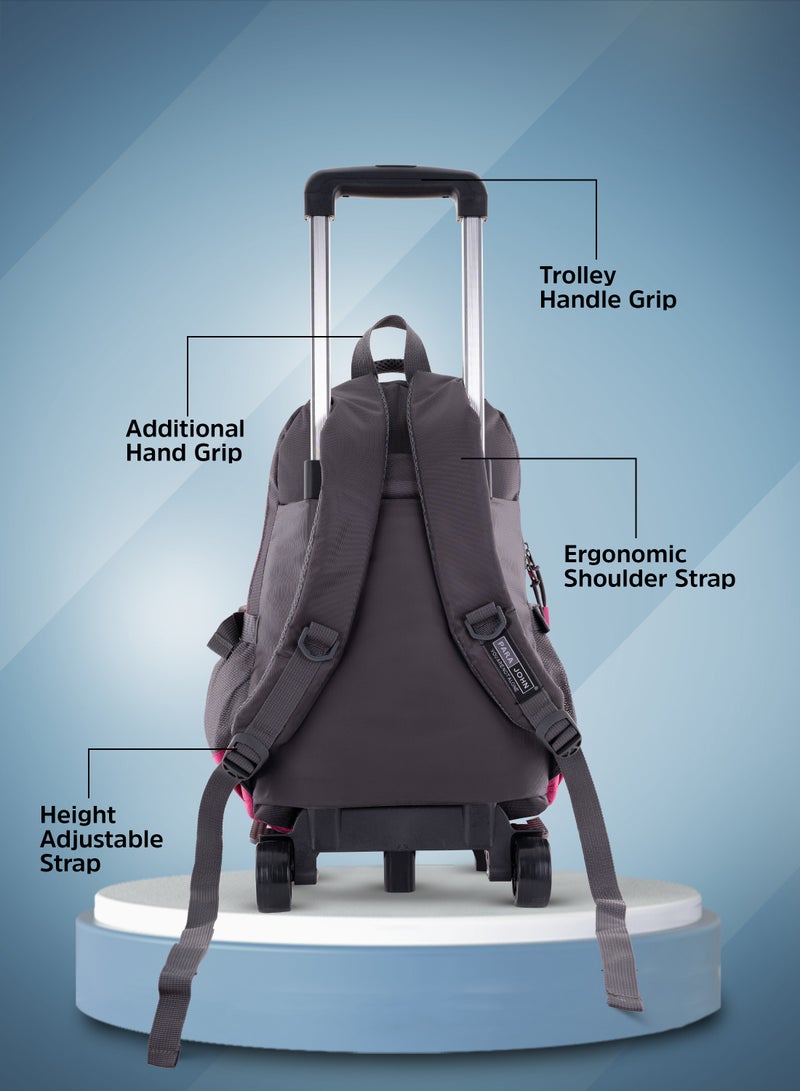 بارا جون حقيبة ظهر بعجلات للجنسين مع حزام قابل للتعديل للمدرسة والجامعة والمكتب والعمل والسفر - وردي  بوصة - Image 4