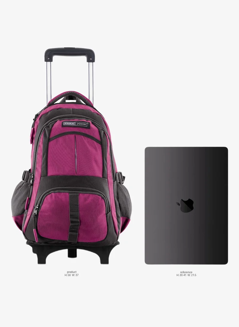 PARAJOHN Unisex Rolling Trolley Backpack with Adjustable Strap for School, College, Office, Business and Travel - 16 Inches Pink