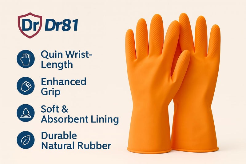 Dr81 Sensitouch Quality Rubber Gloves, Medium Size, Rolled Cuff, Textured Non-Slip Grip, Soft Cotton Flocklined - Image 3