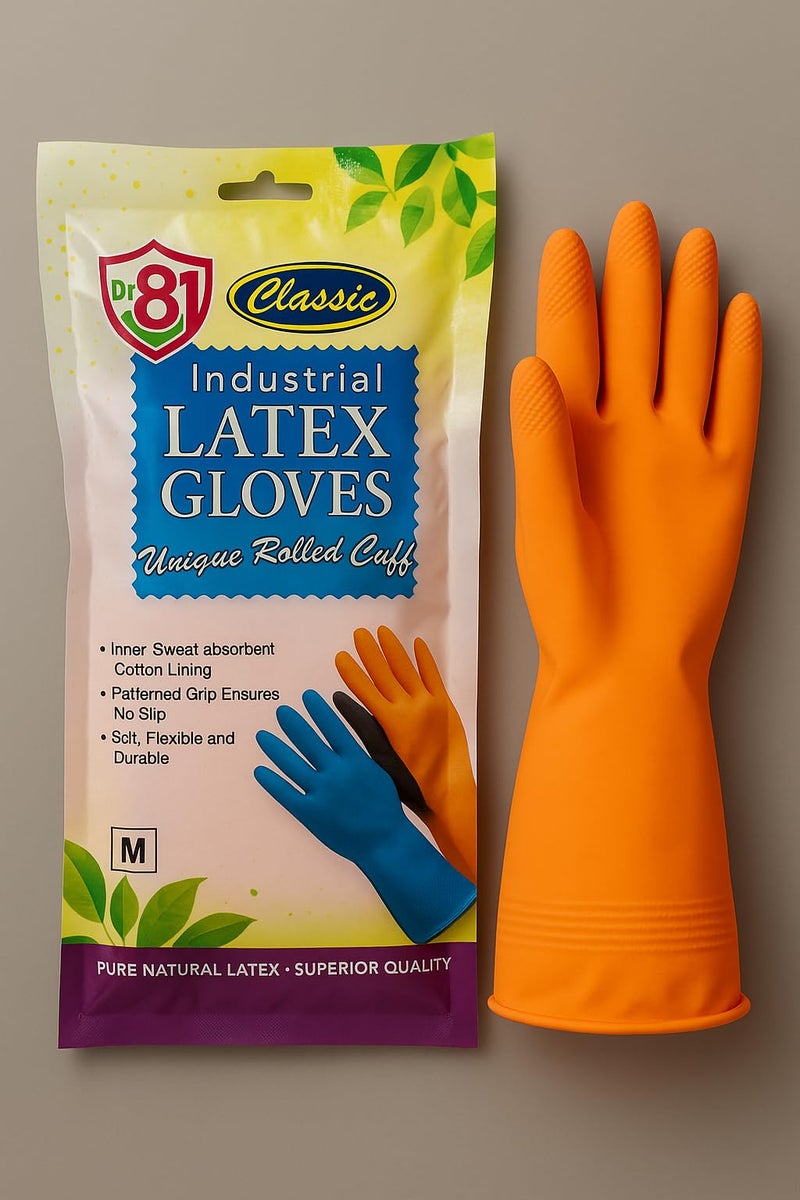 Dr81 Sensitouch Quality Rubber Gloves, Medium Size, Rolled Cuff, Textured Non-Slip Grip, Soft Cotton Flocklined - Image 4