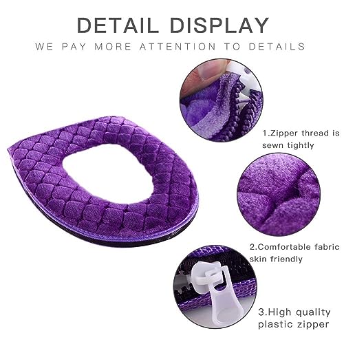 CCUUHJ Soft Toilet Seat Cushion Washable and Comfortable Toilet Seat Cover Pads Reusable Thicker Warmer Cover Pads with Zipper (Grey) - Image 3