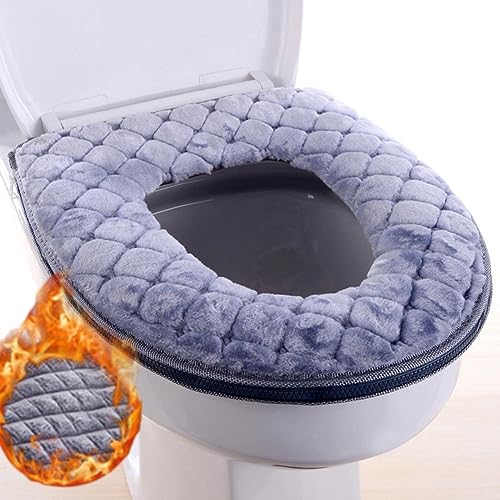 CCUUHJ Soft Toilet Seat Cushion Washable and Comfortable Toilet Seat Cover Pads Reusable Thicker Warmer Cover Pads with Zipper (Grey) - Image 2