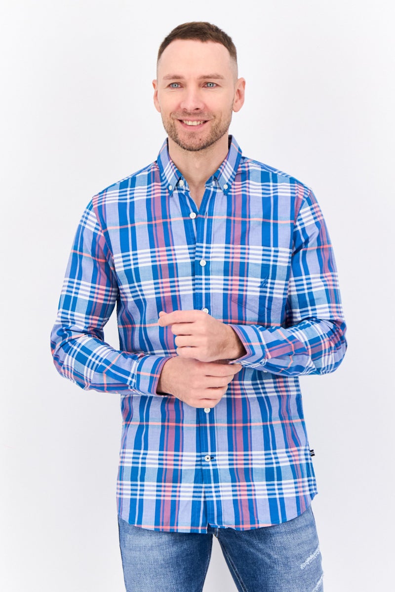 NAUTICA Men Slim Fit Plaid Long Sleeve Casual Shirt, Multicolor  - Image 1