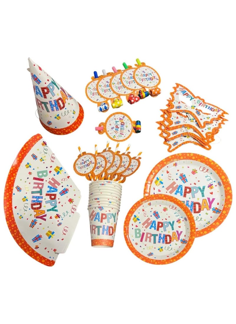 VIO 46 PC Kids Party Supplies Set for 6 Children Includes 6 Large Plates 6 Small Plates 10 Colorful Cups 6 Straws 6 Party Hats 6 Eye Masks and 6 Blow Horn Noisemakers Ideal for Birthday Celebrations and Fun Gatherings 