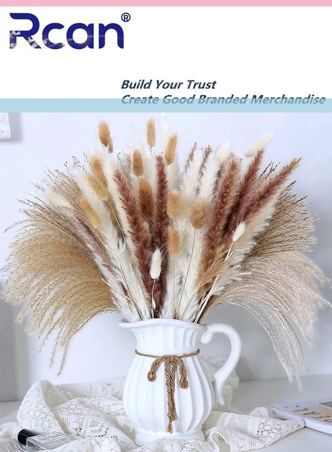 Rcan Natural Dried Pampas Grass Bouquet - 60 Pieces, Fluffy Boho Home  Decor - Image 3
