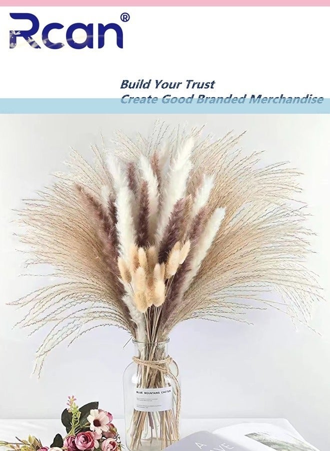 Rcan Natural Dried Pampas Grass Bouquet - 60 Pieces, Fluffy Boho Home  Decor - Image 2