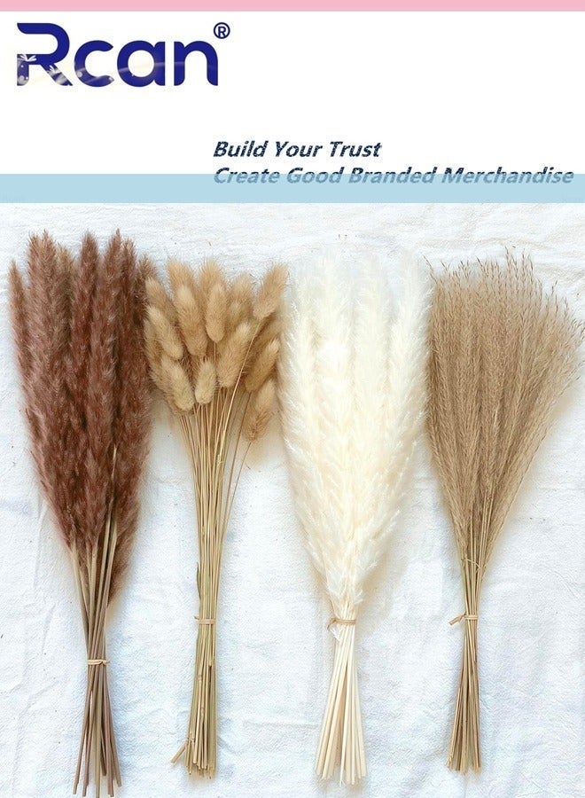 Rcan Natural Dried Pampas Grass Bouquet - 60 Pieces, Fluffy Boho Home  Decor - Image 1