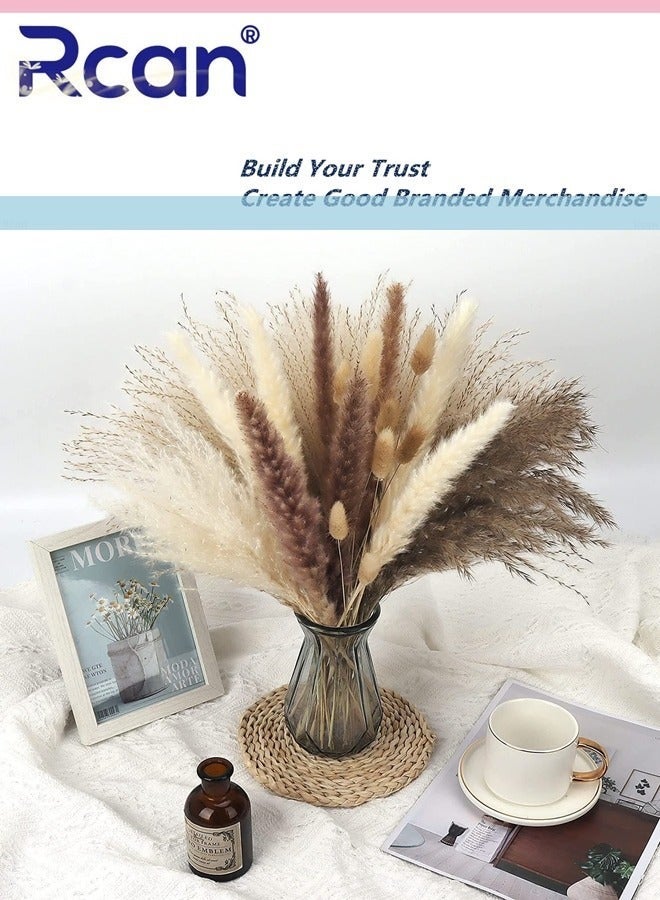 Rcan Natural Dried Pampas Grass Bouquet - 60 Pieces, Fluffy Boho Home  Decor - Image 4