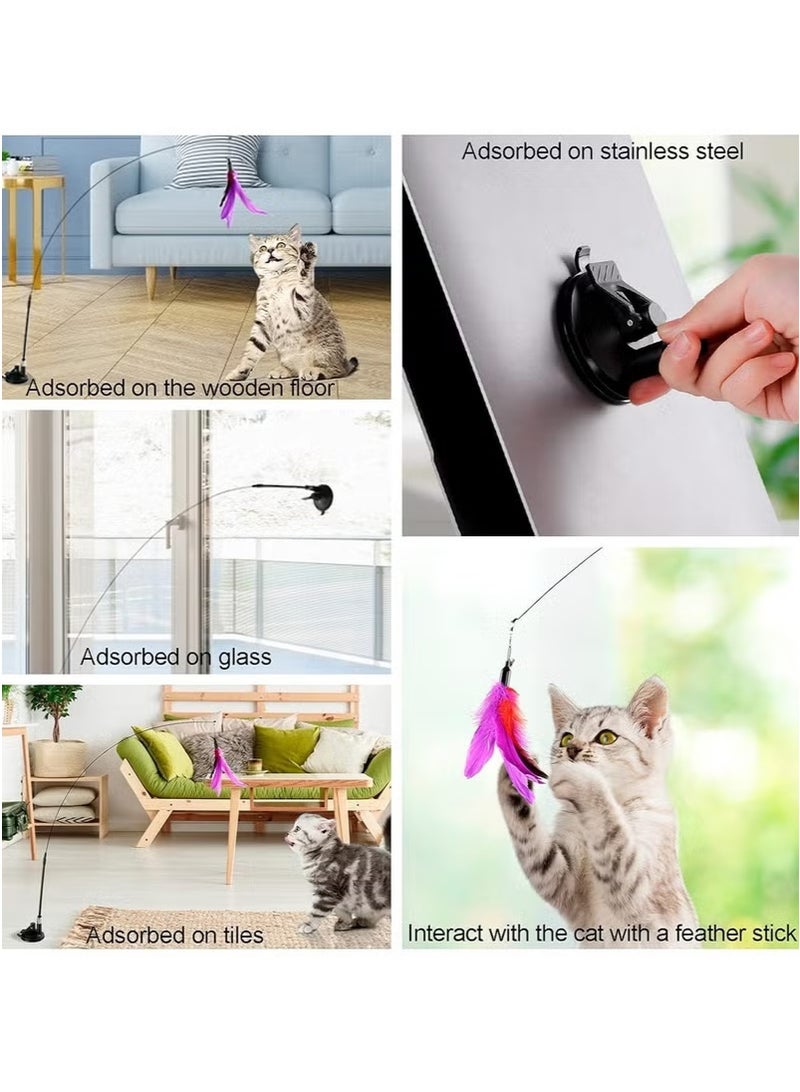 ألعاب القطط التفاعلية الأوتوماتيكية، ألعاب الريش مع أكواب الشفط، ألعاب رياضية لمطاردة الحيوانات الأليفة، يمكن استخدامها كلعبة قطط داخلية لتخفيف الملل، ويمكن استخدامها أيضًا كمجموعة هدايا ألعاب القطط (ألوان عشوائية) - Image 2