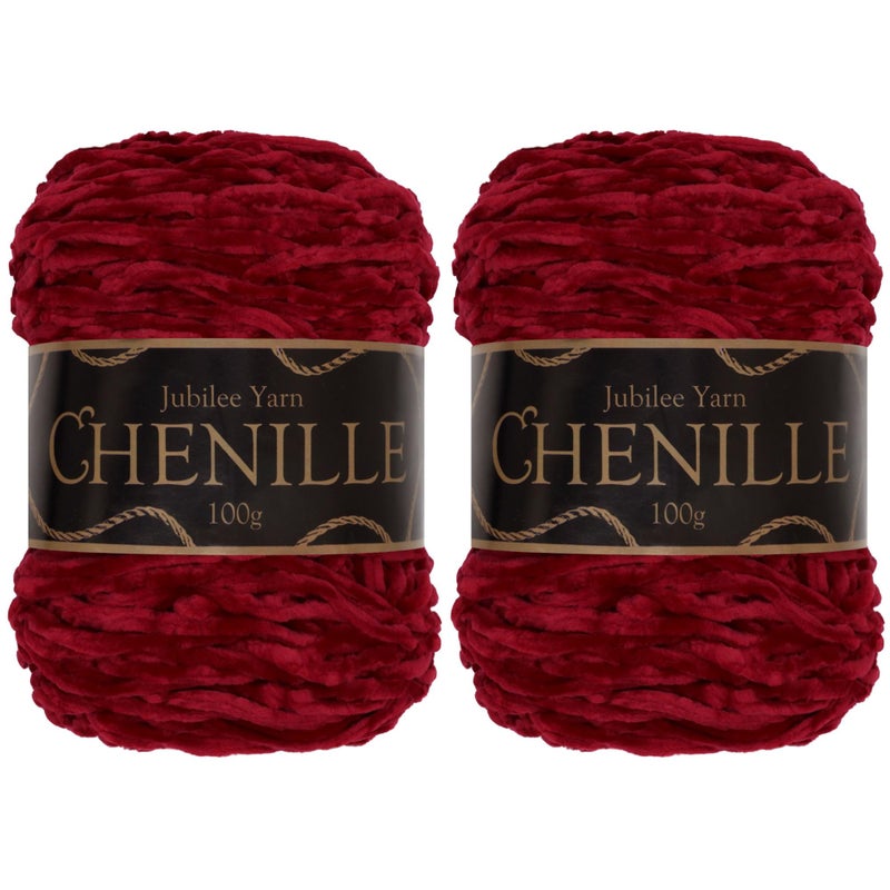 BambooMN JubileeYarn Chenille Yarn  100gCake Worsted Weight  Blaze  Dark Red Velvet  2 Cakes