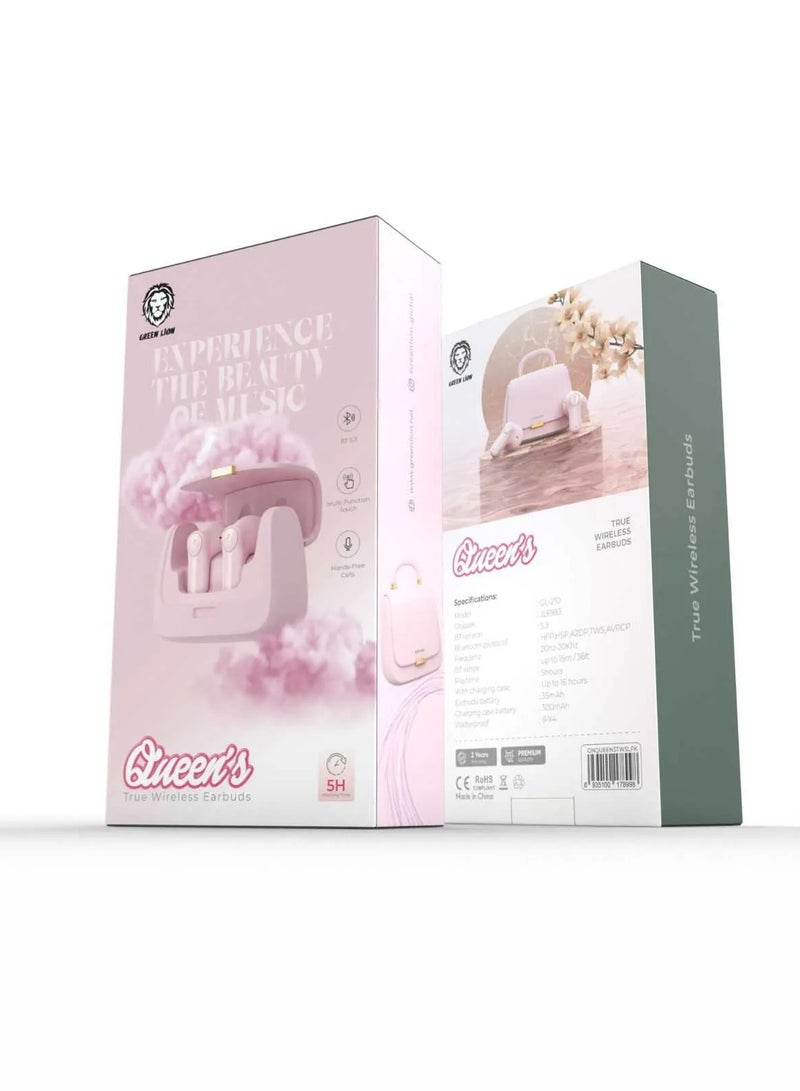 GREEN LION Queen's True Wireless Earbuds / Up To 15m Bluetooth Range / 5 Hours Play Time / Hand-Free Calls / Multi Touch - Light Pink - Image 4