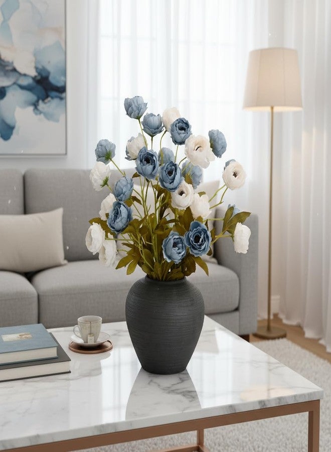 LADADA 27 Inch Artificial Peonies Flowers, 4 Pcs Fake Peonies Bouquet with Sturdy Stems, Lifelike Faux Peonies for Wedding Bouquets, Centerpieces, Floral Arrangements, Home Decor (White & Blue) - Image 4