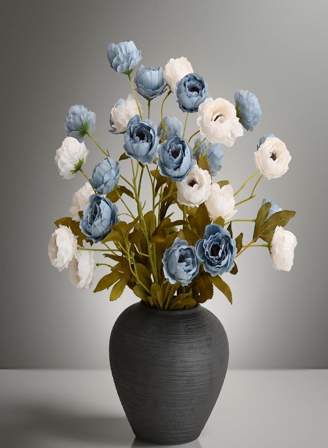 LADADA 27 Inch Artificial Peonies Flowers, 4 Pcs Fake Peonies Bouquet with Sturdy Stems, Lifelike Faux Peonies for Wedding Bouquets, Centerpieces, Floral Arrangements, Home Decor (White & Blue) - Image 1