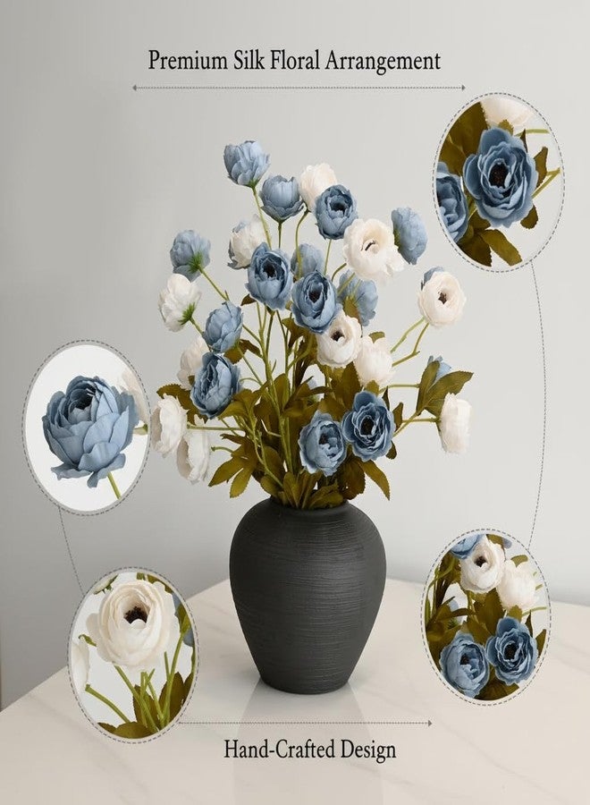 LADADA 27 Inch Artificial Peonies Flowers, 4 Pcs Fake Peonies Bouquet with Sturdy Stems, Lifelike Faux Peonies for Wedding Bouquets, Centerpieces, Floral Arrangements, Home Decor (White & Blue) - Image 3