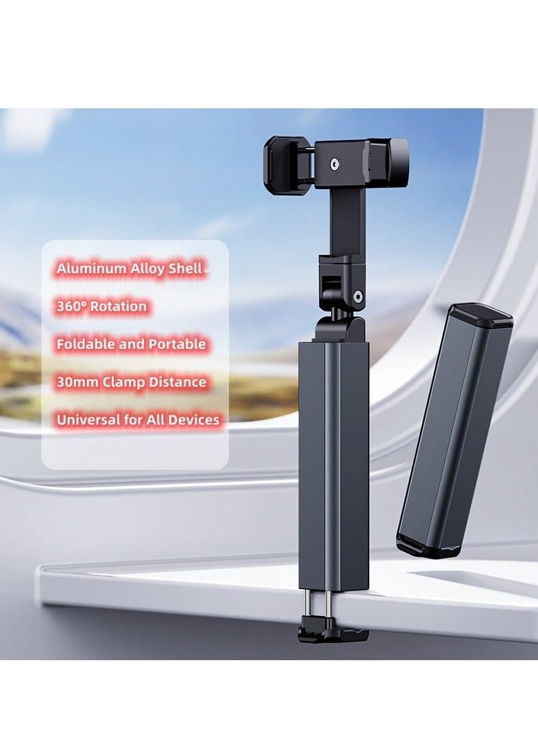 ELTRAZONE Universal Airplane Phone Holder Foldable Portable Travel Stand with Magic Clamp for Desk & Movies, Compact & Travel-Friendly Design, Compatible with iPhone, Samsung & More (Grey) - Image 2