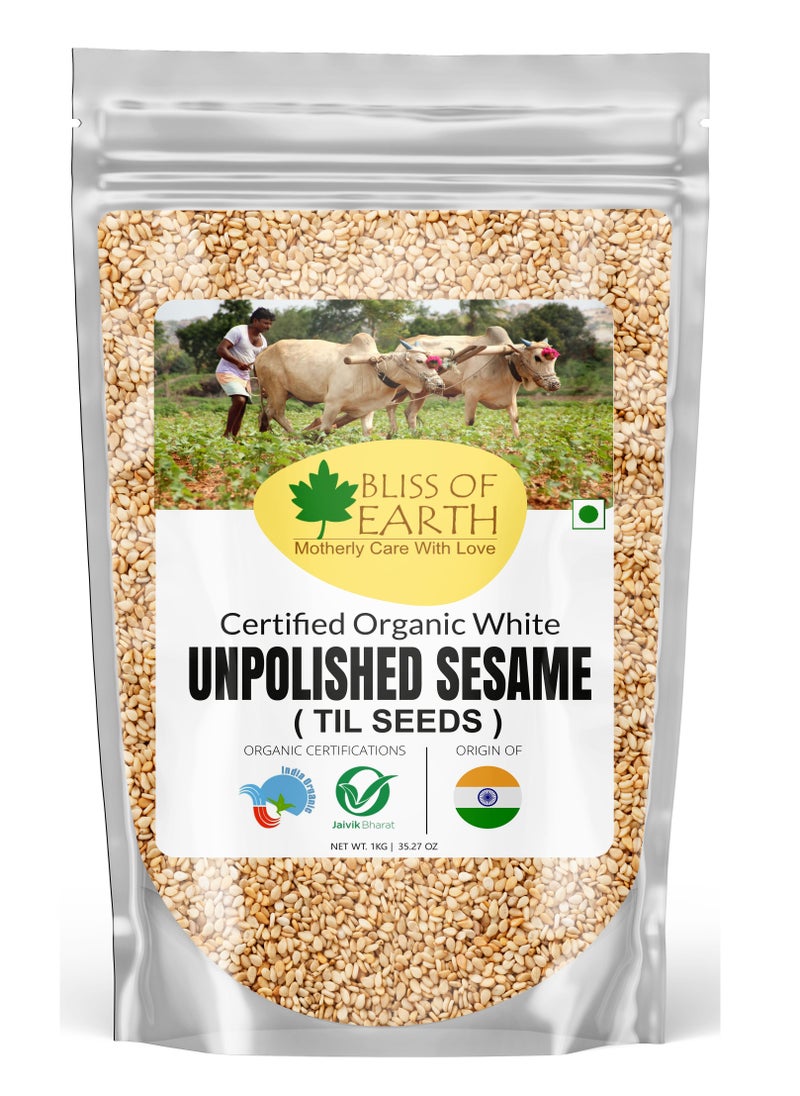 BLISS OF EARTH - Organic Unpolished White Sesame Seeds For Eating, Raw Til Seeds 1KG - Image 1