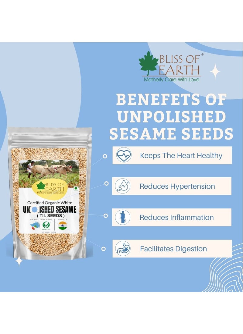 BLISS OF EARTH - Organic Unpolished White Sesame Seeds For Eating, Raw Til Seeds 1KG - Image 1