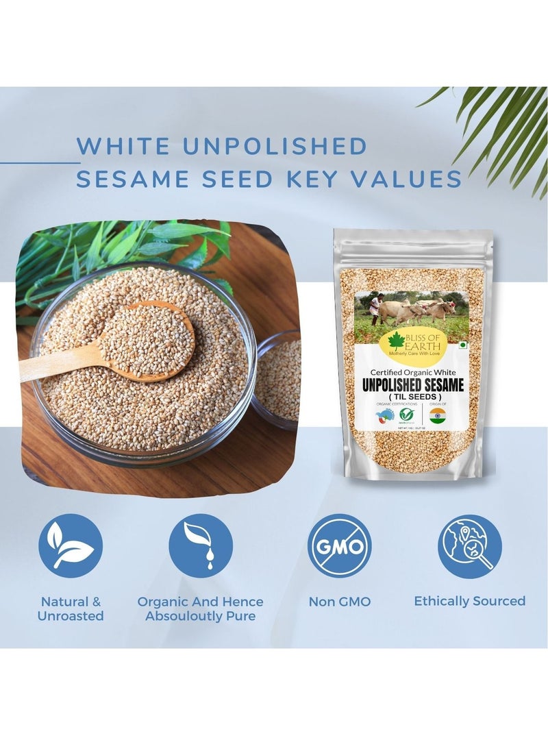 BLISS OF EARTH - Organic Unpolished White Sesame Seeds For Eating, Raw Til Seeds 1KG - Image 1