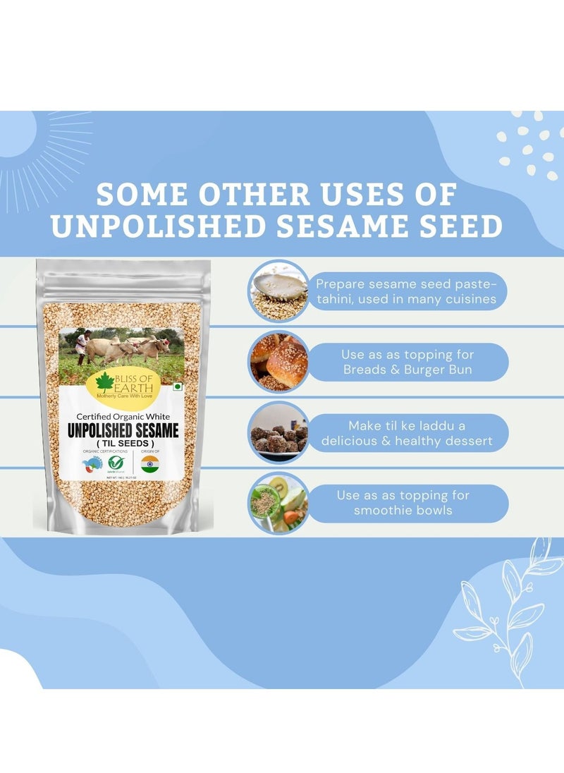 BLISS OF EARTH - Organic Unpolished White Sesame Seeds For Eating, Raw Til Seeds 1KG - Image 1