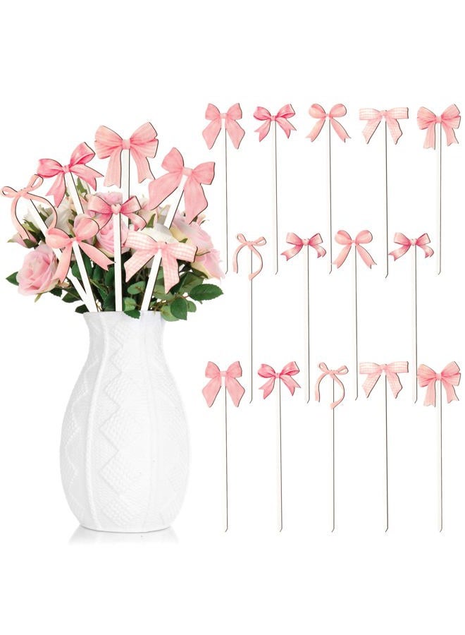 TICIAGA Pink Bow Wooden Picks - 14PCS Pink Bow Tie Double-Sided Wooden Decorative Pick for Home Cute Vase Filler Wooden Bow Tie Decorative Pick for Farmhouse Decor Bow Tie Theme Decorations for Home - Image 1