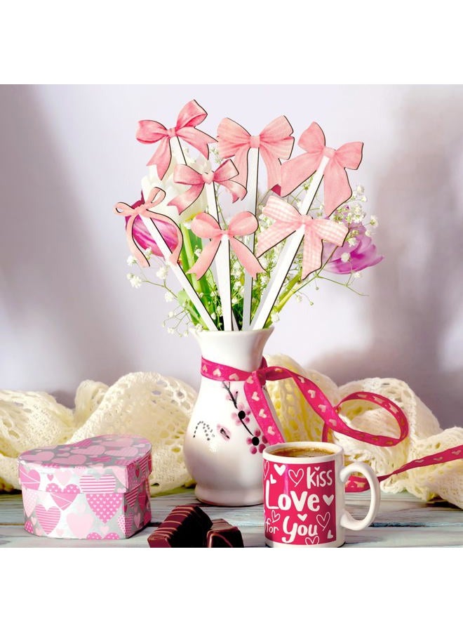 TICIAGA Pink Bow Wooden Picks - 14PCS Pink Bow Tie Double-Sided Wooden Decorative Pick for Home Cute Vase Filler Wooden Bow Tie Decorative Pick for Farmhouse Decor Bow Tie Theme Decorations for Home - Image 4