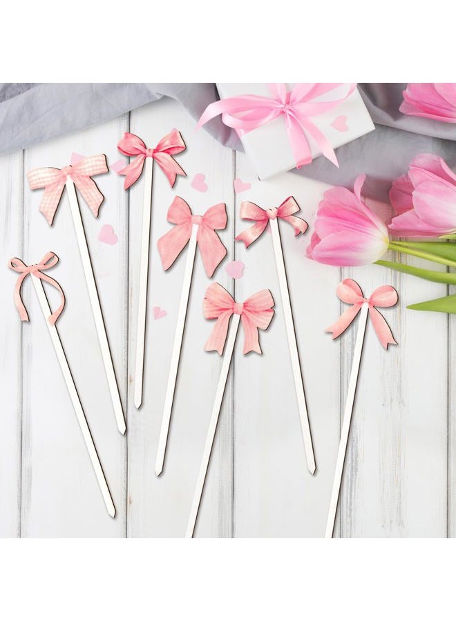 TICIAGA Pink Bow Wooden Picks - 14PCS Pink Bow Tie Double-Sided Wooden Decorative Pick for Home Cute Vase Filler Wooden Bow Tie Decorative Pick for Farmhouse Decor Bow Tie Theme Decorations for Home - Image 3