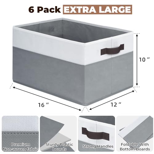 Criusia 6 Pack Clothes Bins for Organization - 16x12 Extra Large Storage Baskets for Shelves Closet Bedroom - Toy Storage Organizer Bins Boxes Cubes for Nursery - RV Apartment Essentials - Image 2