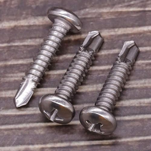 RKGD Stainless Steel SS410 Self Drilling Self Tapping Screws Phillips Pan/CSK Head Sheet Metal Tek Screws for Wood Metal Roofing Fabrication #8 x 1/2" Sizes Fasteners (PAN 4.2 x 13, 100) - Image 4