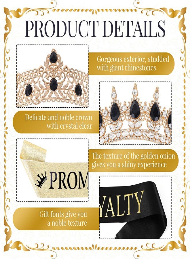 Saintrygo 12 Pcs Prom Crown and Sash Set, Prom King and Queen Tiara Rhinestone Crown Glitter Court Royal Satin Sash for 2026 Graduation Ball Dance Night Party Birthday Accessory(Gold,Elegant) - Image 3