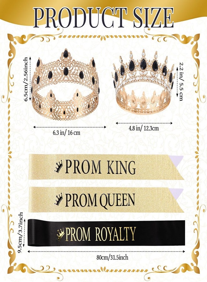Saintrygo 12 Pcs Prom Crown and Sash Set, Prom King and Queen Tiara Rhinestone Crown Glitter Court Royal Satin Sash for 2026 Graduation Ball Dance Night Party Birthday Accessory(Gold,Elegant) - Image 2