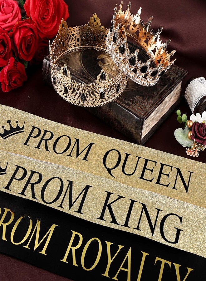 Saintrygo 12 Pcs Prom Crown and Sash Set, Prom King and Queen Tiara Rhinestone Crown Glitter Court Royal Satin Sash for 2026 Graduation Ball Dance Night Party Birthday Accessory(Gold,Elegant) - Image 4